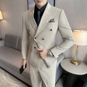 Bộ vest nam hiện đại, kiểu dáng ôm sát, ve áo khuyết, gồm 3 món, áo khoác dạ hội cổ V, trang phục vest công sở hai hàng khuy, dáng thẳng - Product Image 2