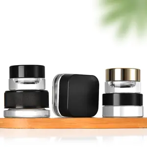 3g 5g 3ml 5ml Mini Round Clear Frosted Eye Cream Glass Cosmetic Jar Packaging Concentrate Jar With Black Lid