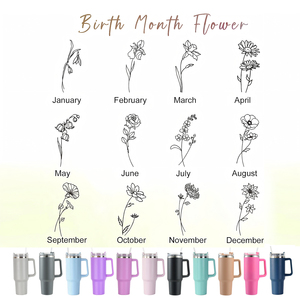 Impression 3d personnalisée nom et fleur de naissance bouteille d'eau en acier inoxydable cadeau de voyage tasses avec poignée et paille - Product Image 4