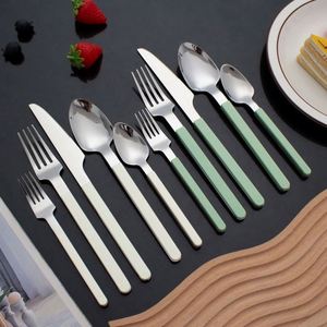 410 Stainless Steel Modern Minimalist <b>Mirror</b> Polished Portable Custom Logo Knife Fork Spoon French Studless <b>Clip</b> Handle Set - Product Image 3