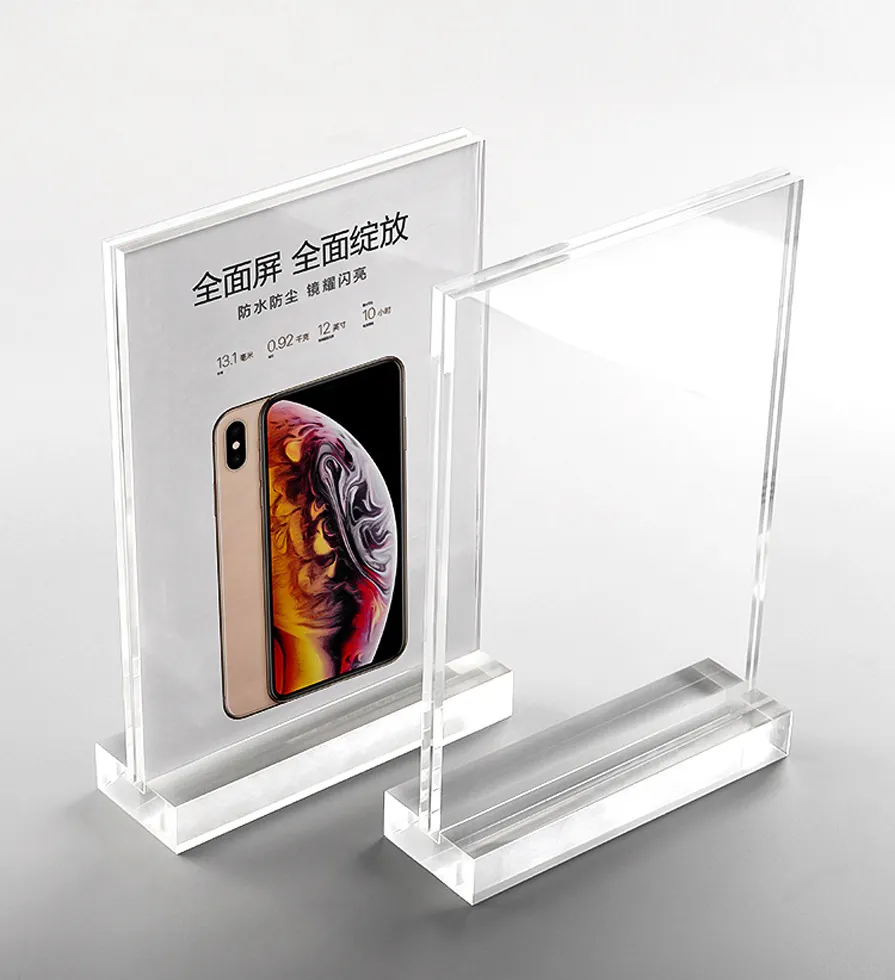 Hot Selling luxury family picture T Shape Clear Vertical Table Menu store display acrylic stand sign holder for desk calendar