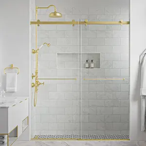 Provide project solutions Brushed Gold Frameless Bathroom Shower Room Tempered Glass Shower Door