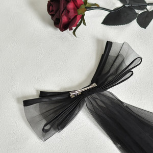 LUOXIN Retro Black Bow Trimmed Double-Layer Rhinestone Tulle Veil for Women <b>Wedding</b> Party - Product Image 6
