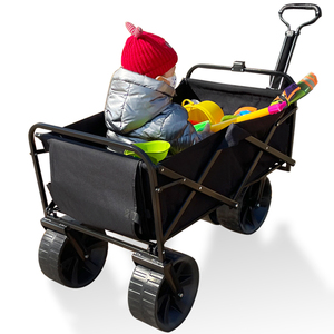 Chariot pliable de plage extérieur à grande capacité, à roues volumineuses, avec poignée réglable et robuste - Product Image 4