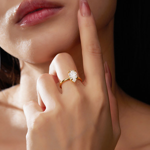 Anillo Abierto de Plata de Ley S925 con Moissanita en Forma de Pera, Diseño Minimalista de Lujo Ligero, Anillo de Compromiso y Boda para el Dedo Índice - Product Image 3
