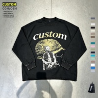 T-shirt à manches longues pour hommes, coupe oversize, en coton, avec motifs cœurs chromés, délavé à l'acide, personnalisé en usine, pour l'impression à la demande, pour le commerce transfrontalier, vêtements