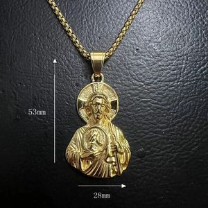 Lateefah Religious Men's <strong>Gift</strong> Stainless Steel Gold-plated Link Chain <strong>St</strong>. <strong>Jude</strong> Bust Pendant Necklace - Product Image 5