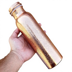 SALEEM INTERNATIONAL Pure <b>Copper</b> Traditional Engraved Design Portable Travel Water <b>Bottle</b> Lid Large Capacity for Office Home - Product Image 1