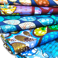 Nouvel Arrivage Tissu Africain Imprimé Pailleté 100% Coton pour Robe, Tissu Wax Bleu et Orange 6 Yards