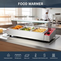 Équipement de cuisine de restaurant Bain-marie électrique en acier inoxydable Comptoir en verre 3 bacs Buffet Chauffe-plats pour la restauration