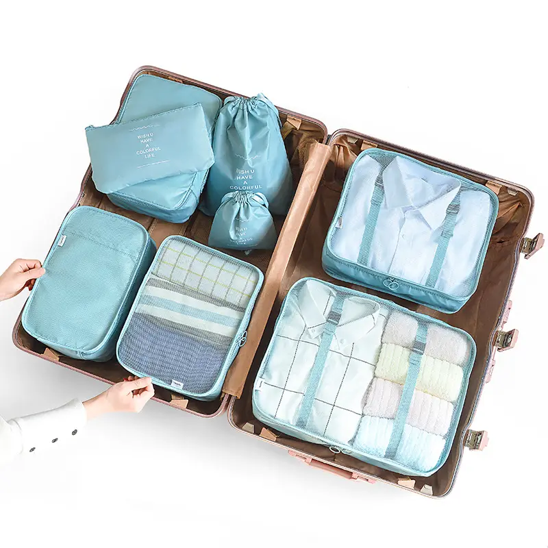 travel luggage organizer bag 8 pcs set reusable cube pack mesh packing cubes custom travel