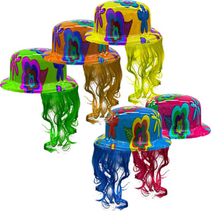 Metallic Colors Party Kunststoff Derby Bowler Bedruckter Zylinder mit Haar Neon Bowler Hüte mit <span class=keywords><strong>Batucada</strong></span> Perücke für Party Hochzeit - Product Image 2