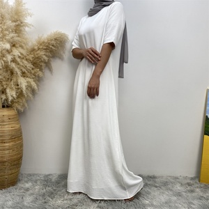 6722# Latest Summer Casual Dress Crew Neck Chic and Comfortable Half Sleeves Solid Color Daily With Lining White Women Dress - Product Image 5