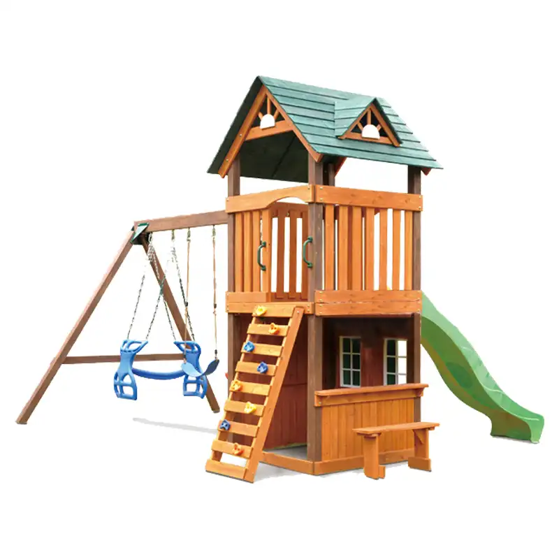 Columpio de madera barato para niños, conjunto de columpio para patio de juegos, casa de juegos