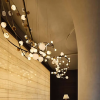 Lustre LED suspendu en métal et verre, design naturel, pour hall d'hôtel, salon de thé, entrée de villa, espace ouvert