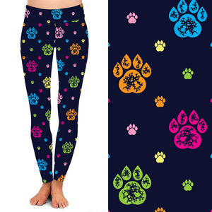 Leggings Estampados para Mujer, Cintura Alta Elástica, Largos, con Estampado de Huellas de Perro, Color Rosa y Blanco, Tela Súper Suave, Gran Venta - Product Image 4