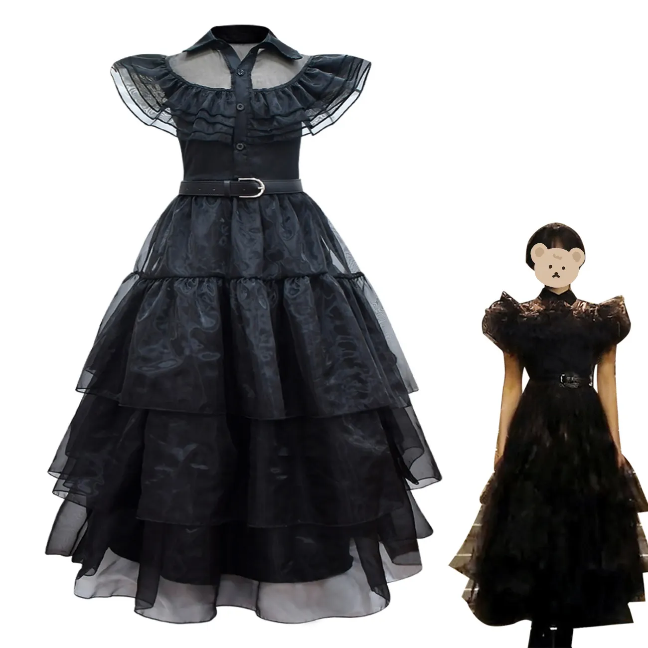 FSMKTZ Adams Family Wednesday Cos Black Adult Dress Halloween Party Skirt Wig Kids Cosplay Costume Suit