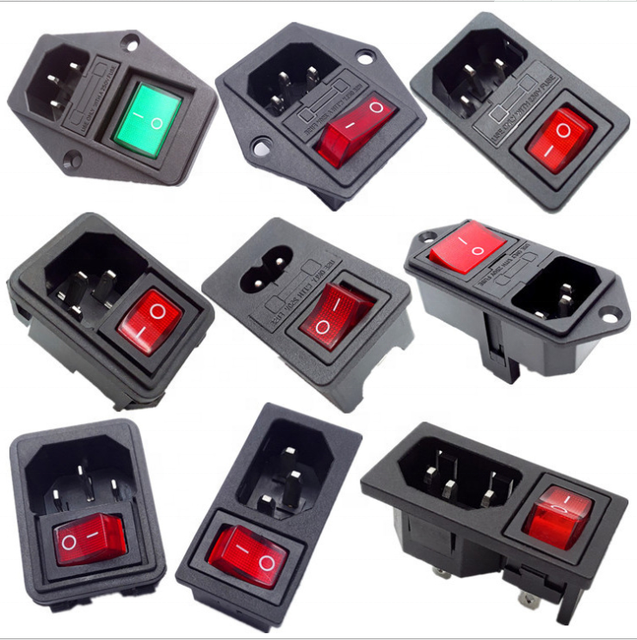 IEC Electrical Switch Connector Female Plug AC Power Inlet Medical Industrial Socket with Double Fuse for Auto Parts