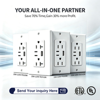 Prise murale Hooanke homologuée ETL, vente en gros d'usine, prise murale TR 20A 125V, double prise, 2 sorties 1A+2C USB 5V 4.8A, chargeur mural