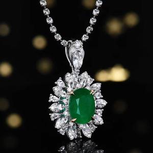 <b>Solid</b> 18K <b>Gold</b> Natural Emerald <b>Pendant</b> Set With 43pcs Diamonds 21pcs White Sapphires Gala Statement Necklace - Product Image 2