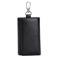 Dompet Kunci Kulit Sapi Lapis Pertama Premium Multi-Fungsi Dompet Koin Kulit Asli Slot Kartu Penutup Kancing Ganda Dompet Kunci OEM