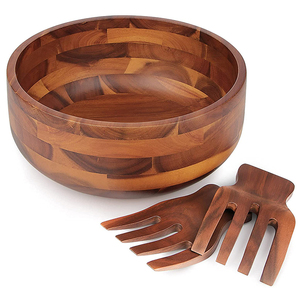 Ensemble de saladiers en bois d'acacia personnalisés avec 2 mains en bois grand bol à mélanger pour salade de fruits et céréales - Product Image 1