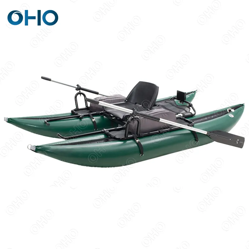 OHO New Design Inflatable Rubber Pontoon Fishing Boat with Aluminum Frame Floor for Thrives on Lakes Rivers Ocean Waters