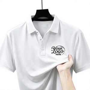 Men's White Short Sleeve for Shirt Polyester/Cotton Jersey Fabric Breathable Casual Design Front Logo Print Regular Fit 180g - Product Image 1