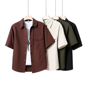 Soutien à la personnalisation d'un article <span class=keywords><strong>Ensemble</strong></span> de chemises à manches courtes de couleur unie à la mode décontractée d'été, <span class=keywords><strong>ensemble</strong></span> de chemises et de shorts deux pièces - Product Image 5
