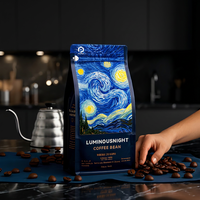 Bolsa de Café con Diseño Personalizado de la Noche Estrellada, Sellado de Ocho Lados, Cierre Hermético, Válvula de Desgasificación Unidireccional, Fondo Plano