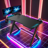 Bureau de jeu pour ordinateur de bureau en fibre de carbone de 120 cm avec porte-gobelet, LED RGB, noir, ergonomique, tables de jeu E-Sports