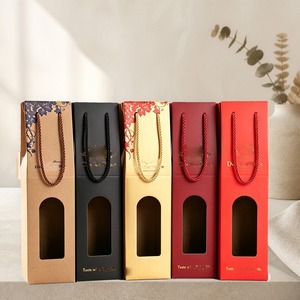 Bolsa de Regalo de Papel para <span class=keywords><strong>Vino</strong></span> de una Sola Botella con Logotipo Personalizado, Ventana y Asa de Cuerda para Envasado de 750 ml, Fabricante Mayorista - Product Image 3