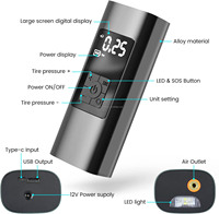 Gonfleur de pneu sans fil Compresseur d'air portable Batterie 6000mAh Pompe à air de vélo rechargeable avec manomètre numérique