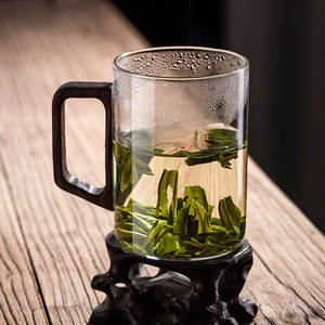 Taza de té de vidrio Miji con asa de madera, resistente a altas temperaturas, para uso en oficina, juego de una sola taza - Product Image 5