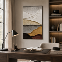 Peinture à l'huile de paysage neutre, cadre en bois texturé 3D, taille personnalisée, art mural, art moderne minimaliste, décoration, œuvre d'art peinte à la main