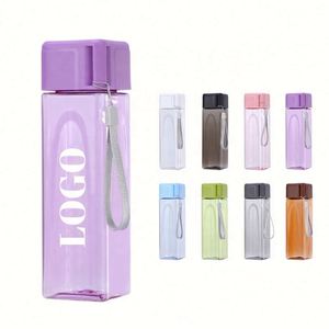 Bouteilles d'eau de voyage en plastique sans BPA de 500 ml, forme carrée, pour jus et boissons, avec sangle de transport portable pour le camping - Product Image 1