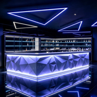 Comptoir de bar en surface solide en forme de diamant pour restaurant, boîte de nuit, bar à vin avec éclairage LED RGB