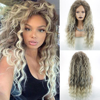 Perruques synthétiques de qualité supérieure, blond clair ombré blanc, cheveux longs bouclés, petites boucles volumineuses et moelleuses, pour femmes, qualité premium