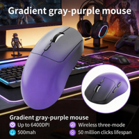 Harga Grosir Produsen OEM M348 Mouse Gaming Nirkabel Ringan Warna Gradasi Abu-Abu Ungu 6400 DPI Tiga Mode