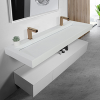 Kkr Bassin d'hôtel à suspension murale haut de gamme à surface solide moderne avec égouttoir aspect marbre certifié CUPC