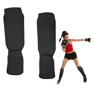 Protège-tibias en tissu de coton bleu HAWK SPORTS INDUSTRIES, fermeture à tirette, légers, coque en PP durable, lavables, protection pour le kickboxing - Product Image 1