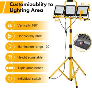 Low MOQ Individual Waterproof 21000 Lumen Work <b>Lights</b> With Stand Adjustable and Foldable Tripod 3 Head Lighting WD-960B 210W Thr - Product Image 4