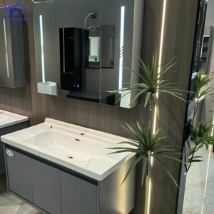 Tocador de baño rectangular moderno de lujo, marco de madera maciza, encimera de mármol, respetuoso con el medio ambiente para hoteles boutique, villas - Product Image 4