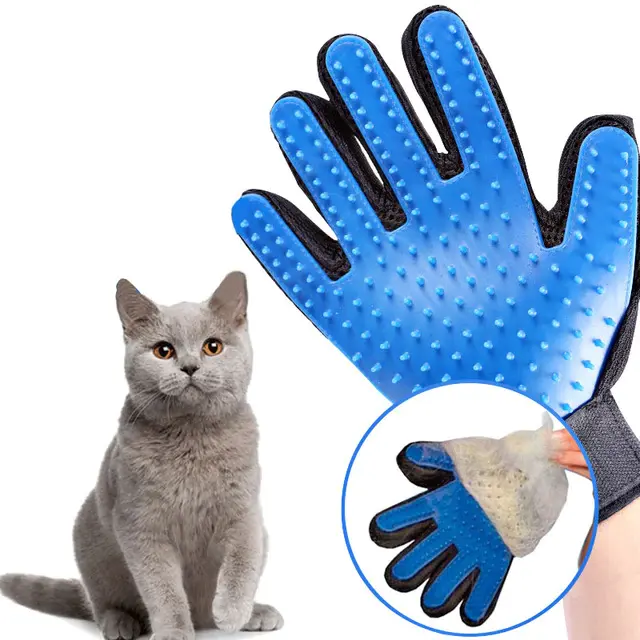 Pet Grooming Gloves Gentle Deshedding Brush Glove Enhanced Five Finger Design Perfect for Dog & Cat with Long & Short Fur