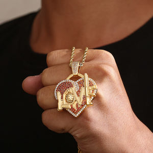 Collier tendance hip-hop chrétien pour enfants, motif '<span class=keywords><strong>Death</strong></span> Cell', en cuivre plaqué or 18 carats et zircon, avec pendentif lettre créatif et audacieux - Product Image 5