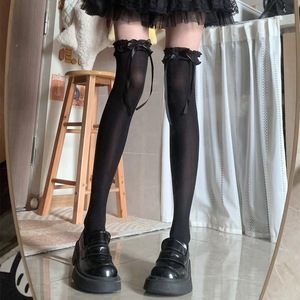 Lolita Over The <b>Knee</b> <b>Socks</b> Black Lace Bow Transparent Nylon Women Summer Elegant Style <b>High</b> Thigh Long <b>Socks</b> - Product Image 2