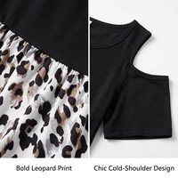 Vestido Maxi Personalizado con Estampado de Leopardo, Hombros Descubiertos, Diseño de Parches, Top Negro de Manga Corta, Cintura Alta, Dos Tonos, Verano, Sexy, OEM, ODM