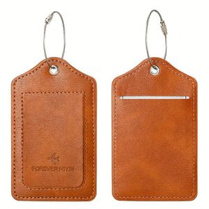 Étiquette de bagage en cuir PU gris minimaliste, personnalisable avec impression de lettres, accessoire d'identification portable pour valise de voyage - Product Image 1