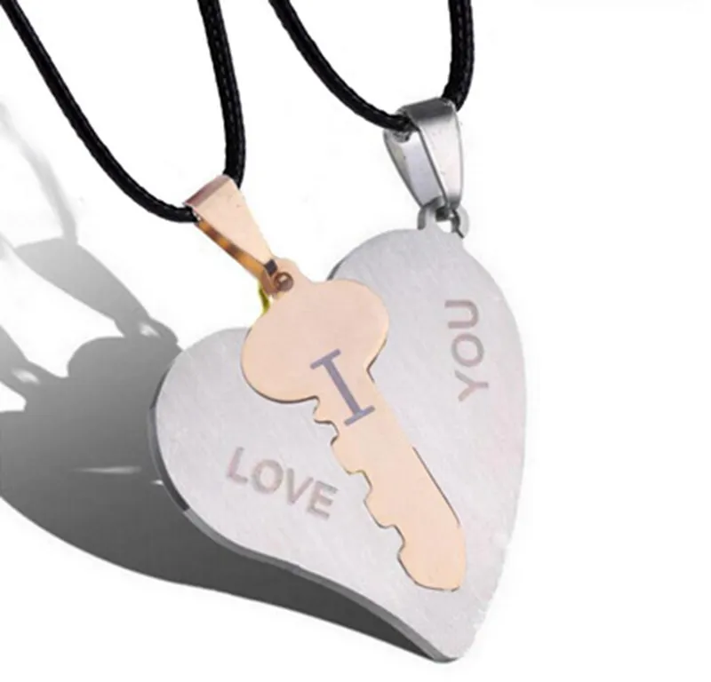 2 PCS/lot Couple Necklace Pendant Love Heart Puzzle Matching For Lovers Memorial Day Gift Lock And Key Pendant Necklace