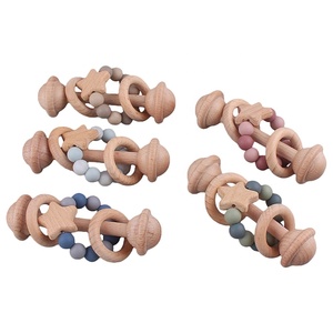 Varilla de molienda de dientes para recién nacidos de madera orgánica, cuentas de silicona, juguete para masticar bebés, estrellas de haya, <span class=keywords><strong>anillo</strong></span> para mordedores de bebé - Product Image 1